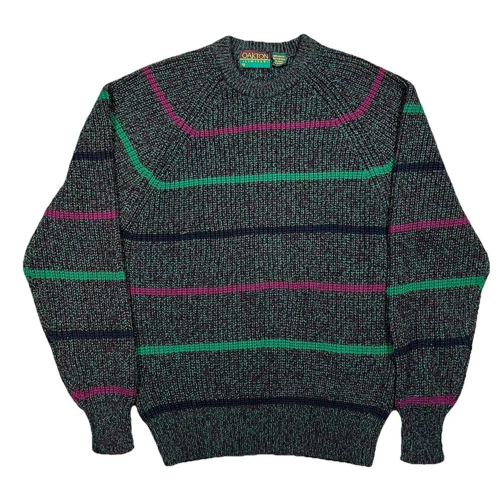 Vintage Oakton Limited Striped Knit Sweater Mens Large Green Pink
